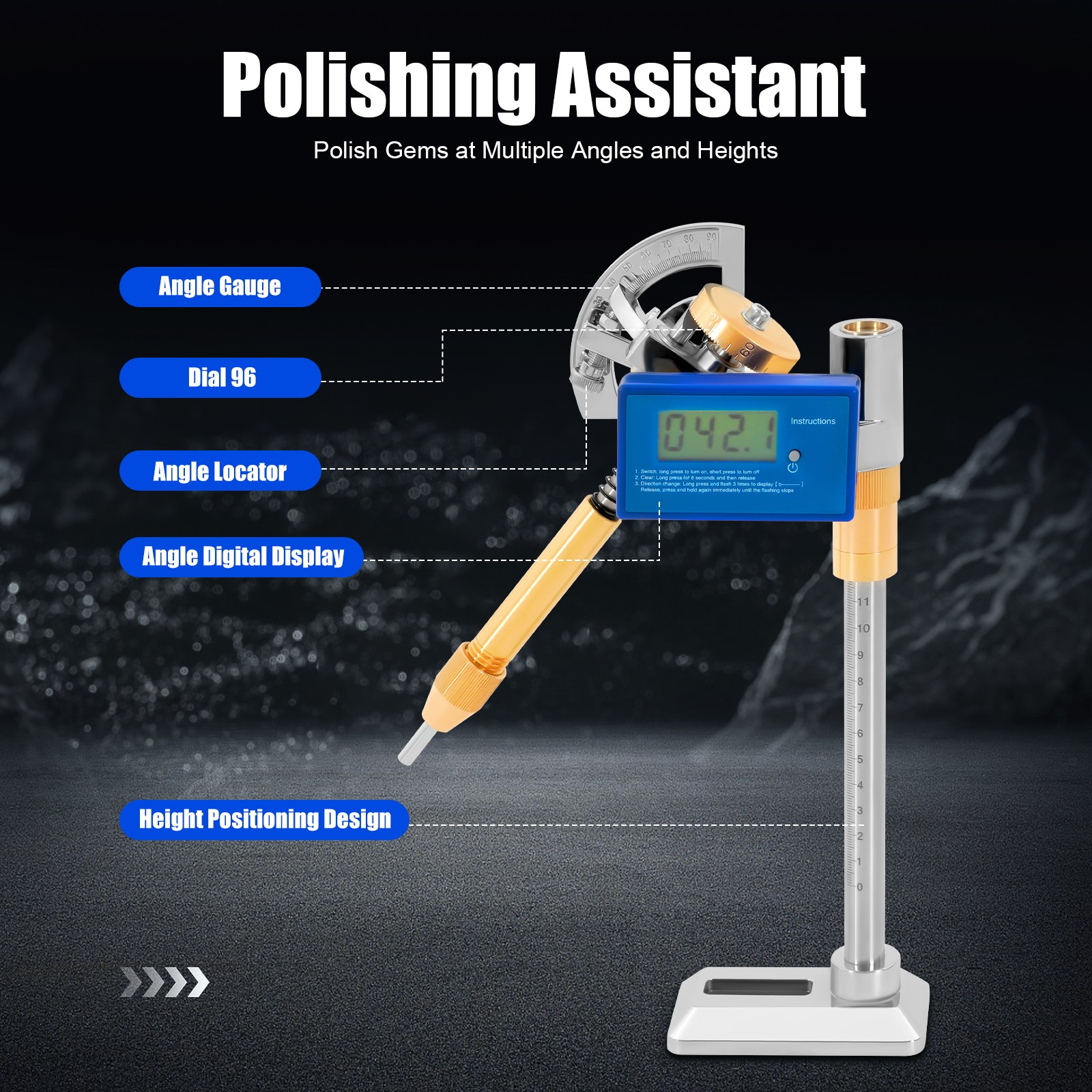 Digital Display Angle Manipulator Gem Faceting Machine Angle Polishing Handle