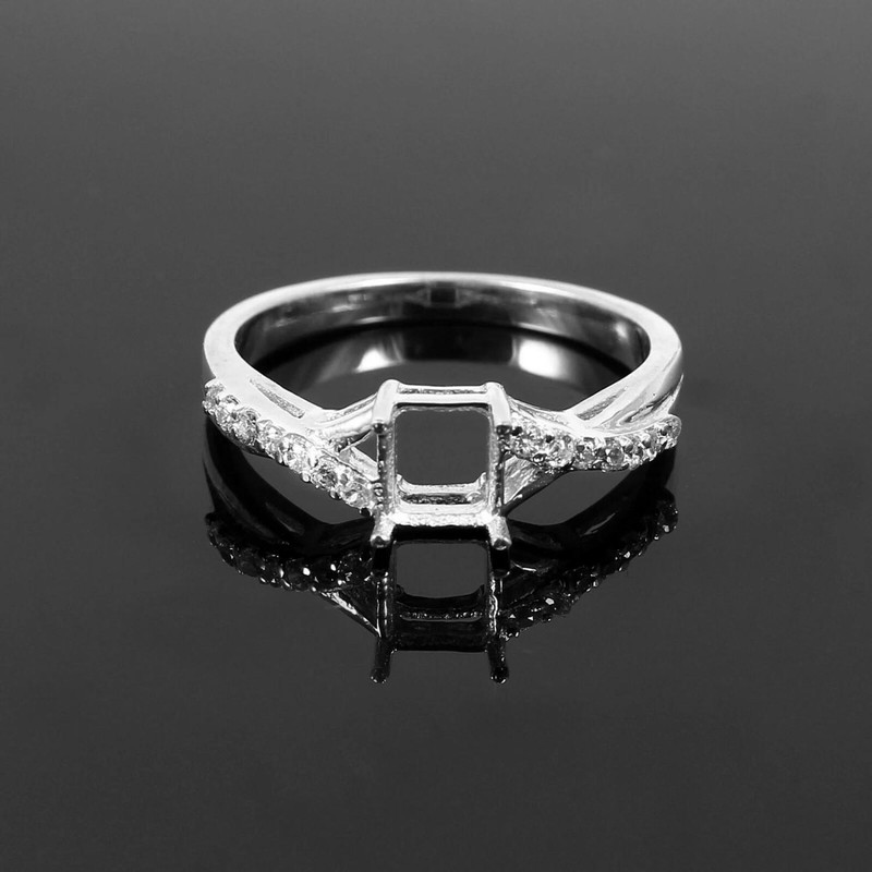 5mm Square Semi Mount Ring 925 Sterling Silver White CZ Accented Setting