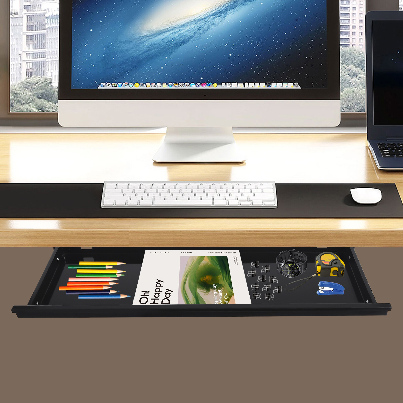 Slide Out Under Desk Keyboard Tray Pull Out Keyboard Drawer Shelf Space Saver