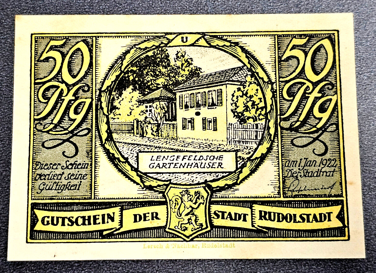 RUDOLSTADT NOTGELD 50 PFENNIG 1921 EMERGENCY MONEY GERMANY BANKNOTE (33889)