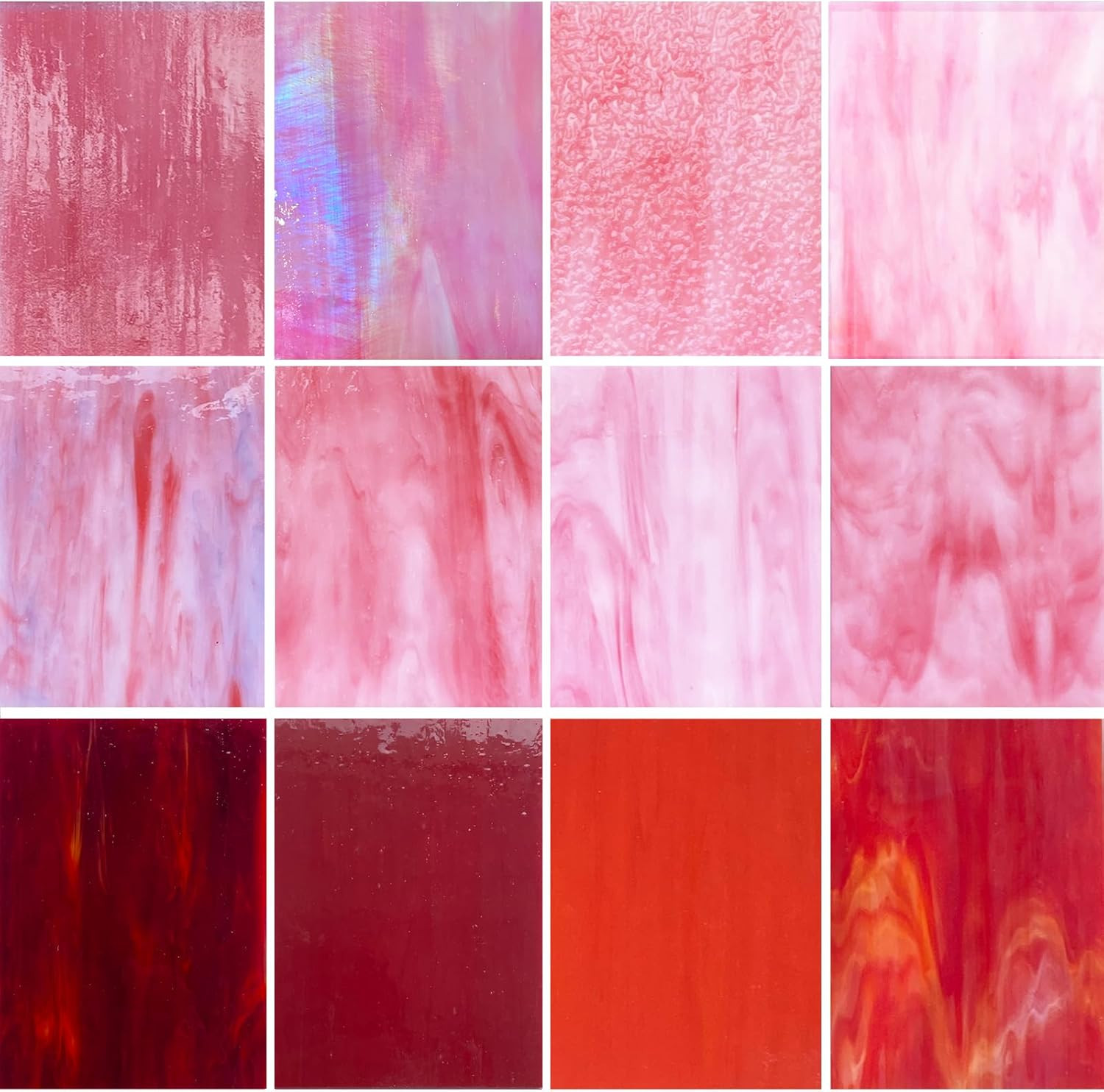 12 Sheets Mixed Red Pink Stained Glass Sheets, 4 X 6 Inch Stained Glass Supplies