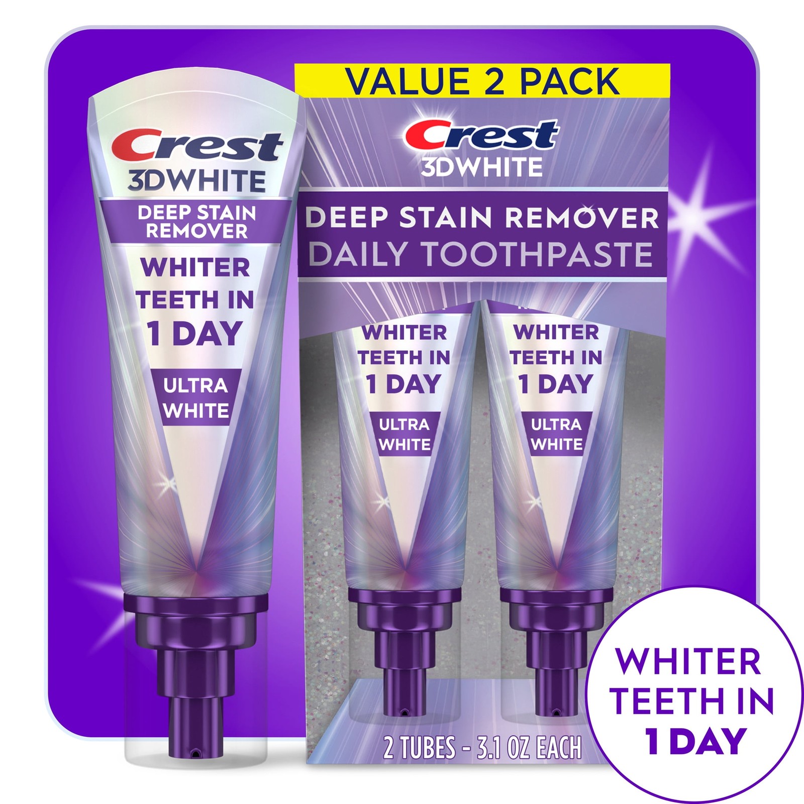 (2 pack) Crest Toothpaste 3DWhite Deep Stain Remover Ultra White - 3.1oz/2pk