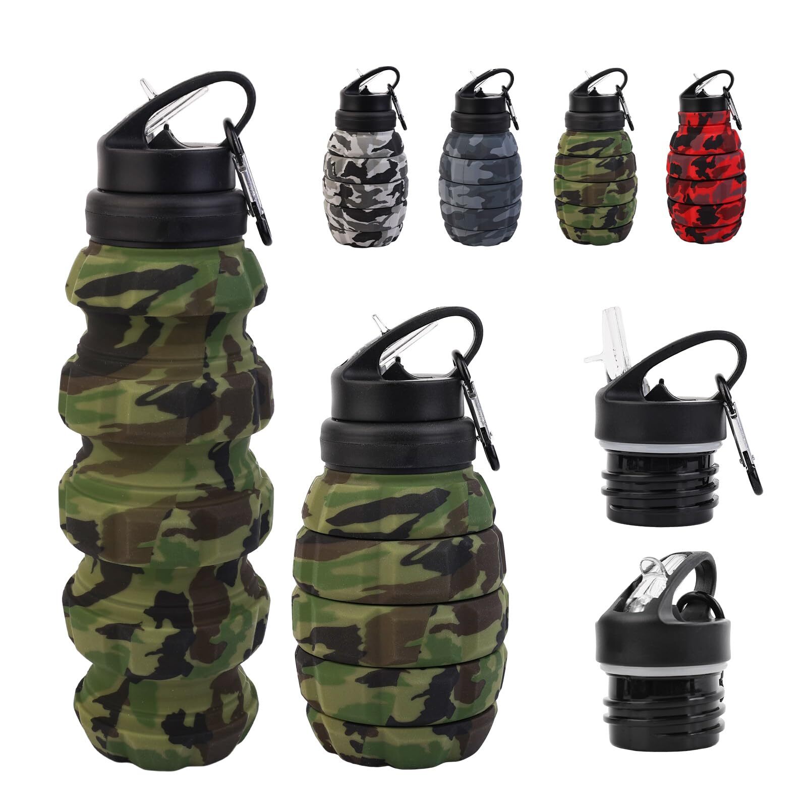 Collapsible Travel Water Bottle18oz Reuseable Silicone Foldable Water Bottles Fo
