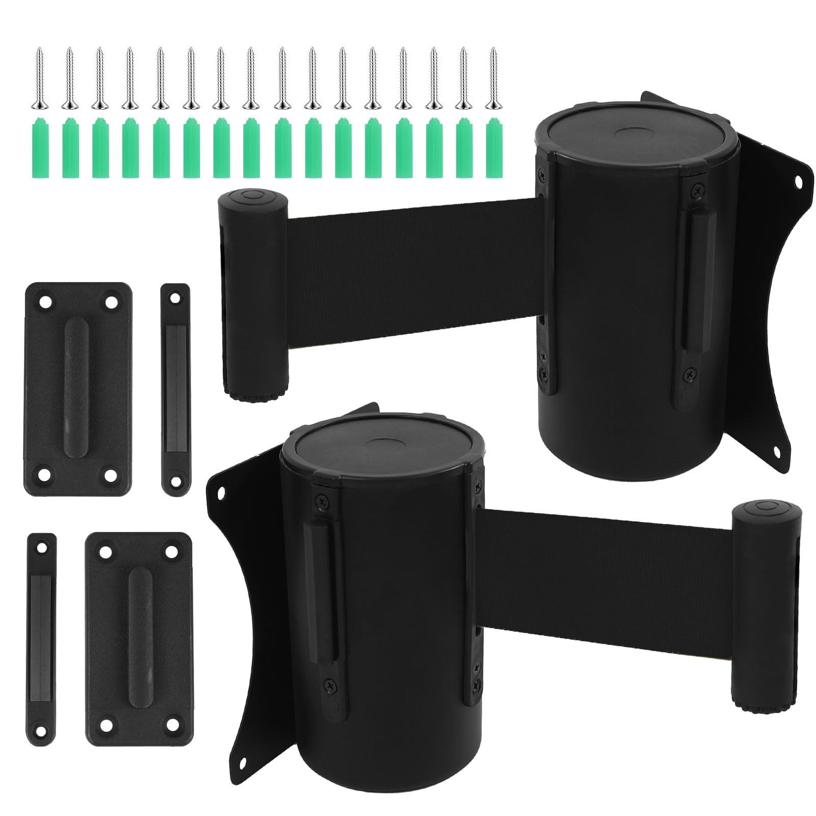 2 PCS Wall Mount Retractable Belt Barrier Steel Case 16 Ft Black Retail