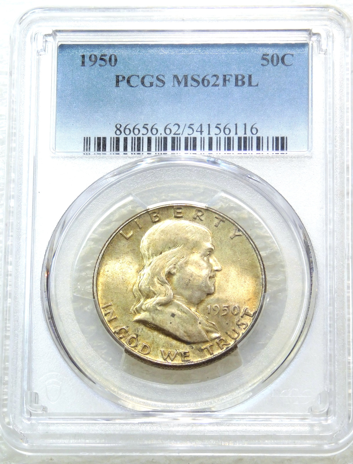 1950 P Franklin Half Dollar PCGS MS62FBL Frosty Toned PQ New Holder #F288C