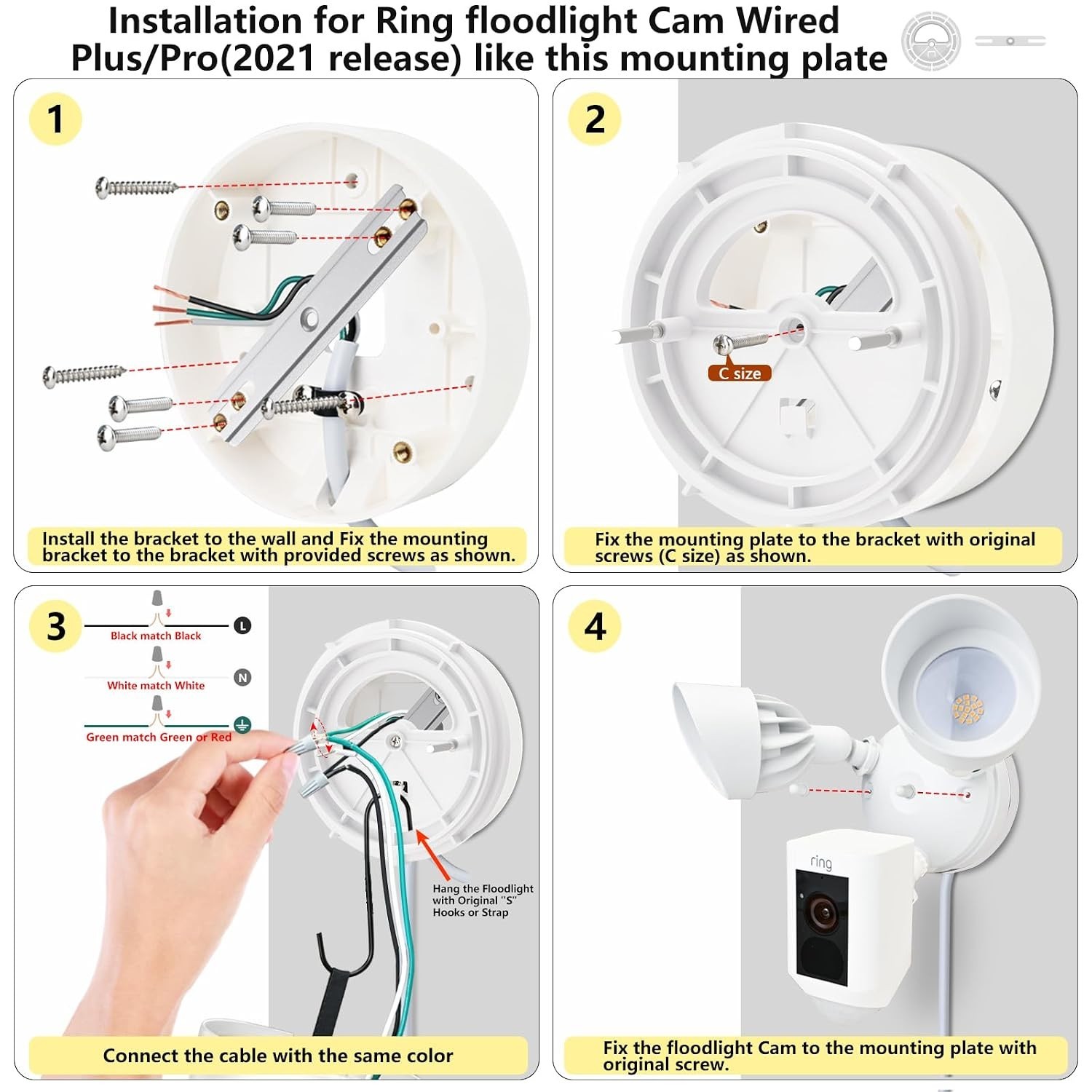 Weatherproof 20ft Charging Cable & Mount for Security Floodlight Cameras