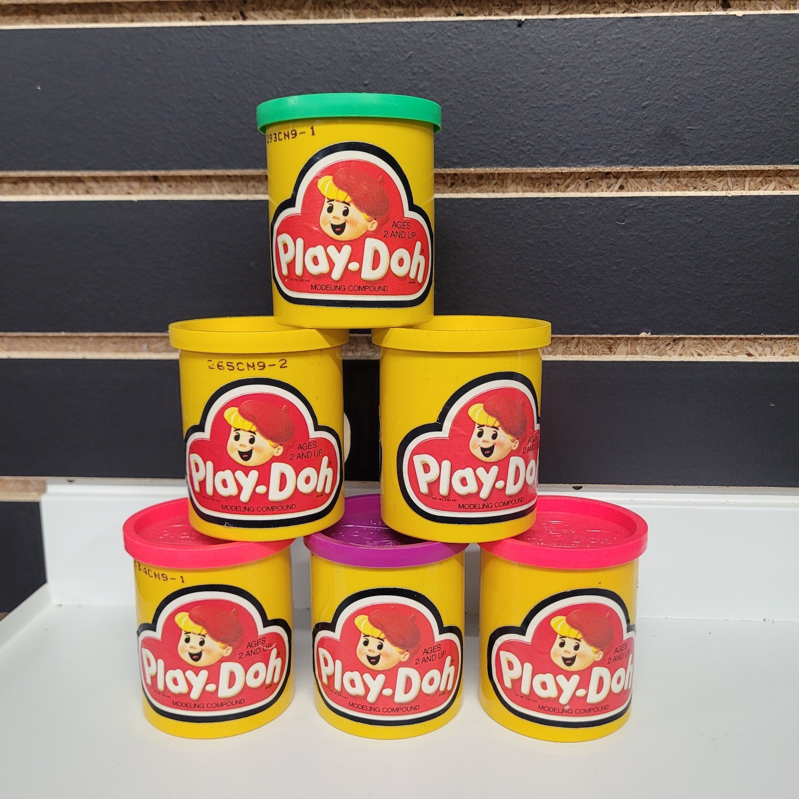 1980s Set/6 Vintage PLAY-DOH Kenner Red Purple Green Yellow Unused Container Lot