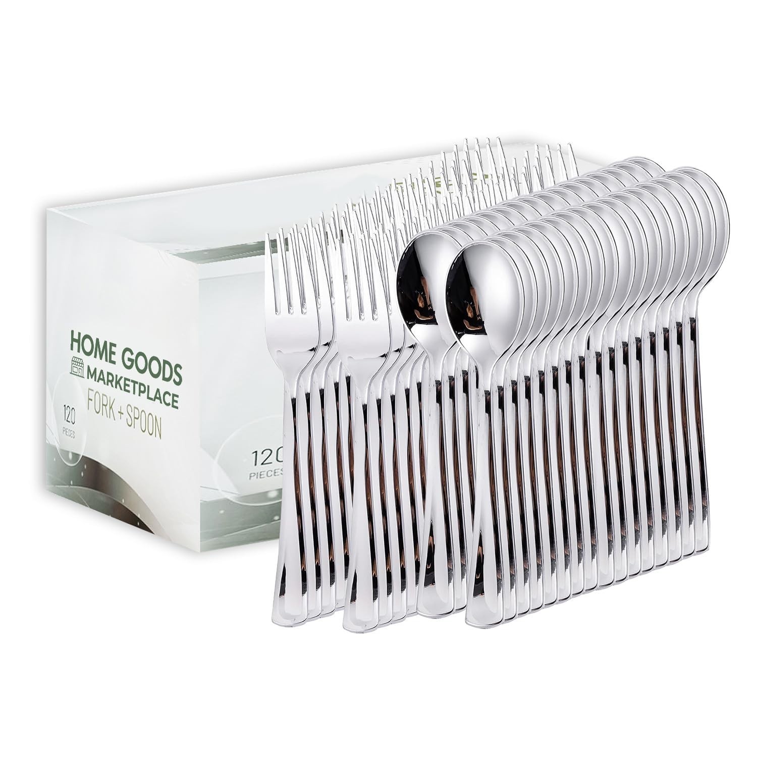 Silver Disposable Cutlery Set, 120 Count Spoons + Forks, Plastic Silverware S...