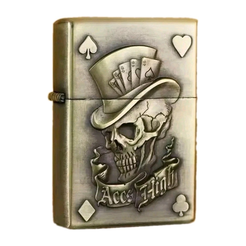 Vintage Style Skull Embossed Flip-top Lighter Windproff Refillable No Fuel Empty