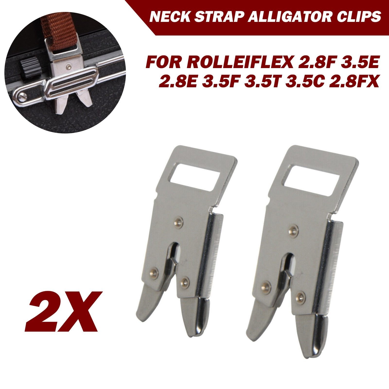 2x Neck Strap Alligator Clips For Rolleiflex 2.8F 3.5E 2.8E 3.5F 3.5T 3.5C2.8FX1