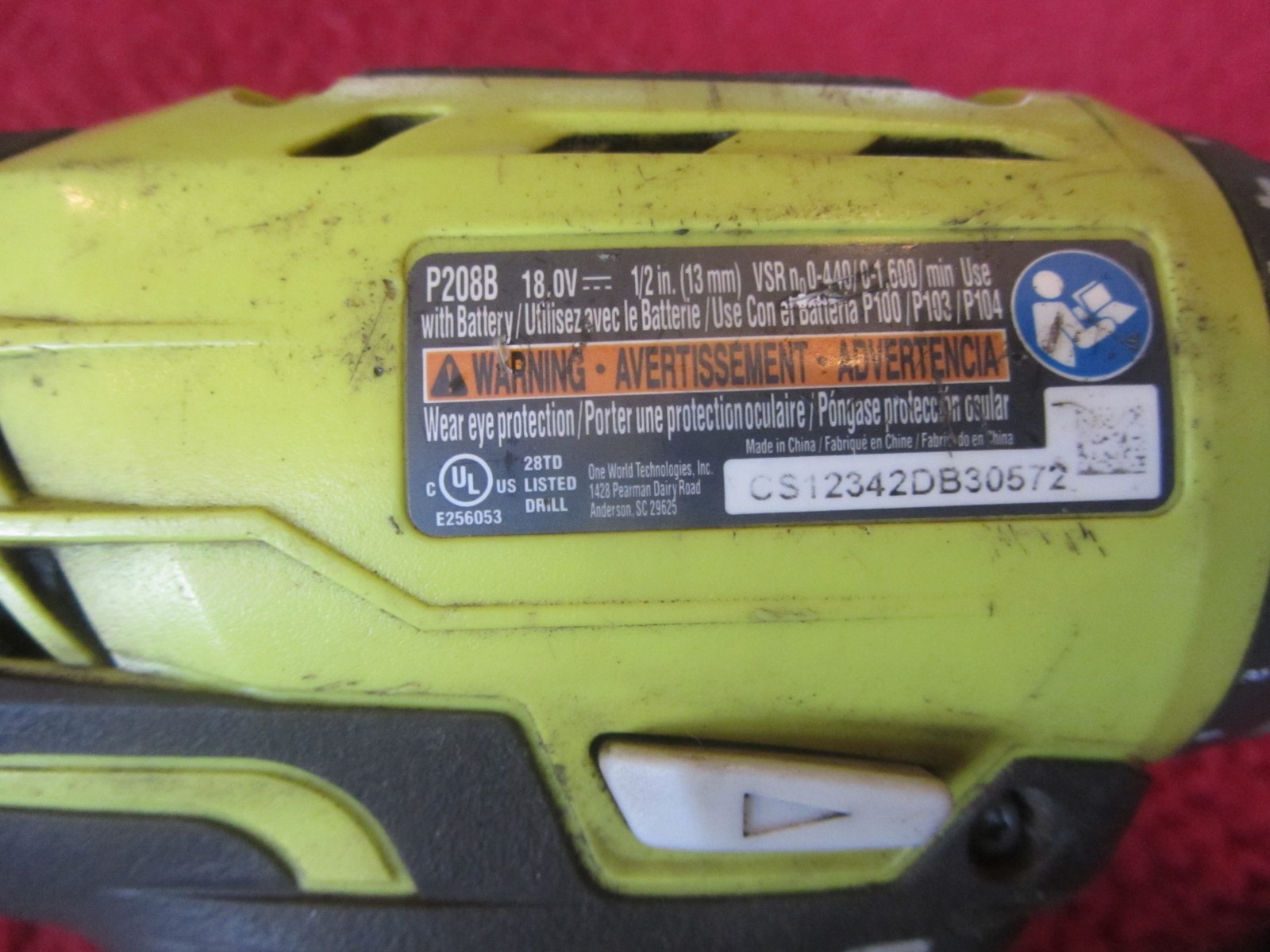 Ryobi P208B 18V ONE+ 1/2 in. drill/driver tool only