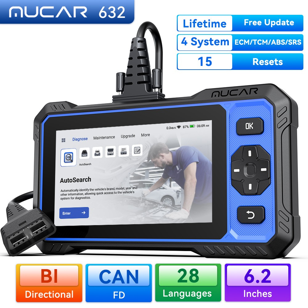 Newest MUCAR 632 AI Assisted Car Diagnostic Tool OBD2 Scanner Tool CANFD & FCA