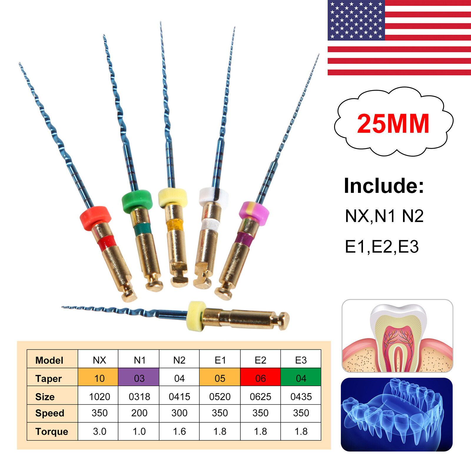 1-10 Packs Mixed Dental NITI Rotary Files 25mm Tips for Root Canal Endo Motor xr