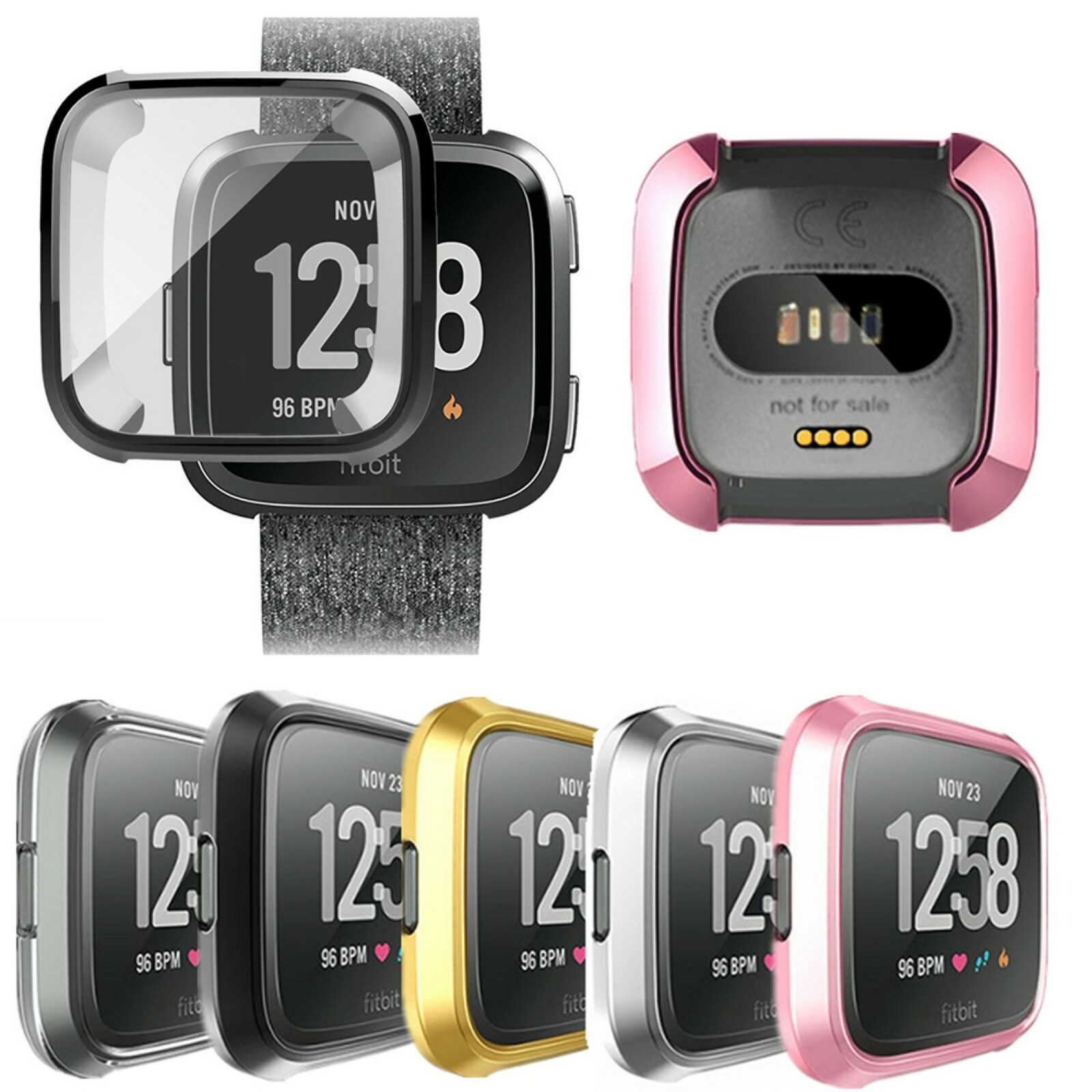 Silicone Protective TPU Frame Cover Case with Screen Protector For Fitbit Versa