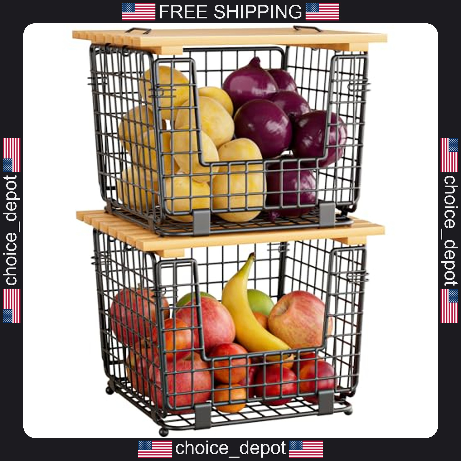 Stackable Wire Storage Baskets for Kitchen and Pantry Organization