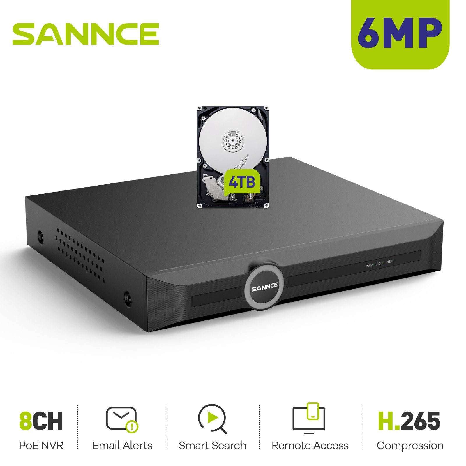 SANNCE 6MP 8CH 8MP POE NVR Home IP Network Video Recorder CCTV Security System