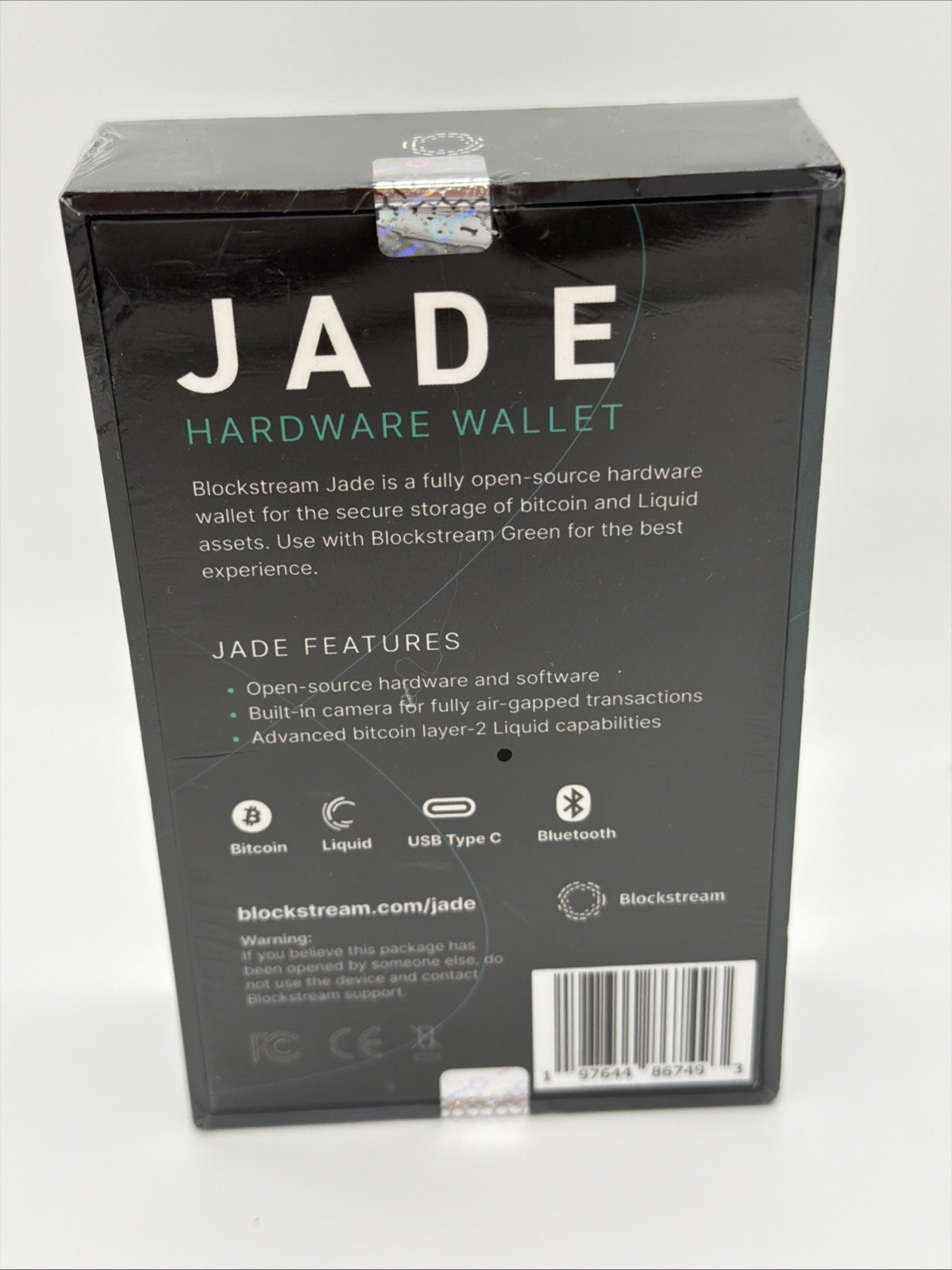 Blockstream Jade Hardware Wallet Cryptocurrency Black Open-Source Bitcoin Liquid