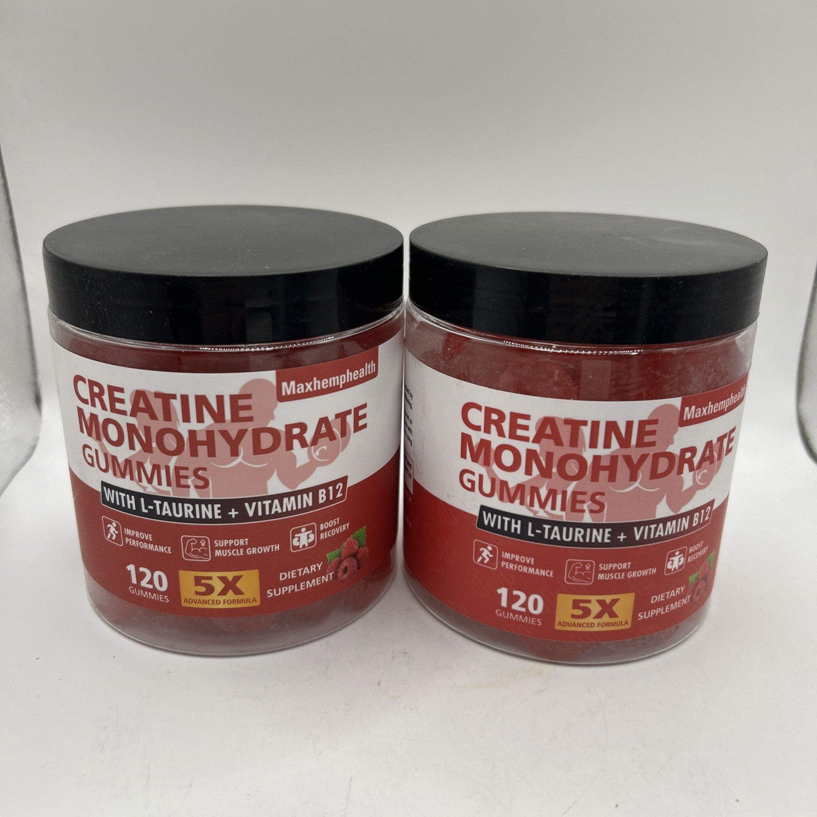 2x Maxhemphealth Creatine Monohydrate Gummies with L-Taurine & B12 120 Raspberry