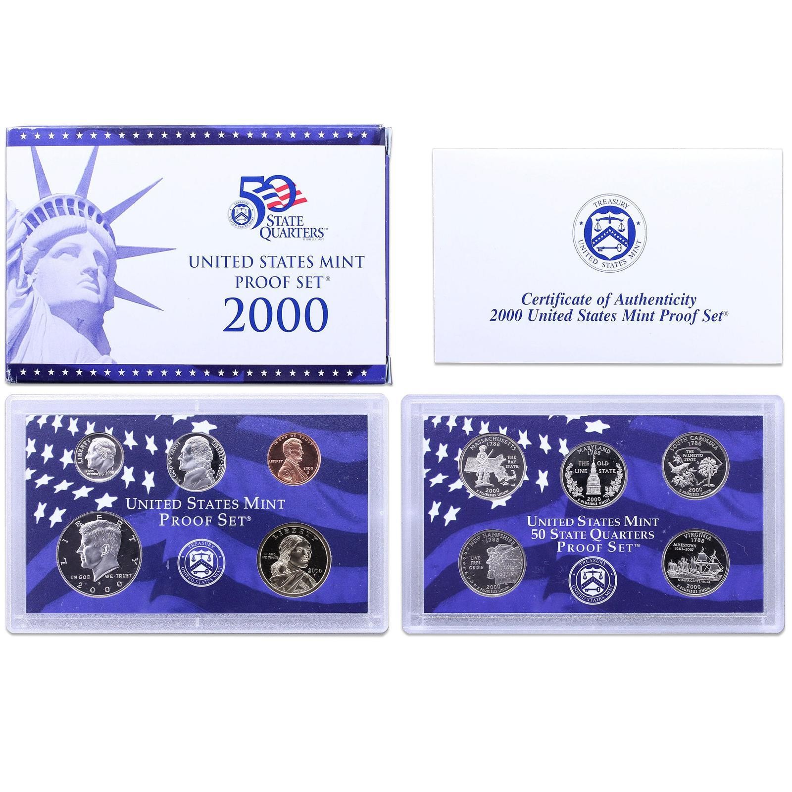 2000 S Proof Set Original Box & COA 10 Coins CN-Clad