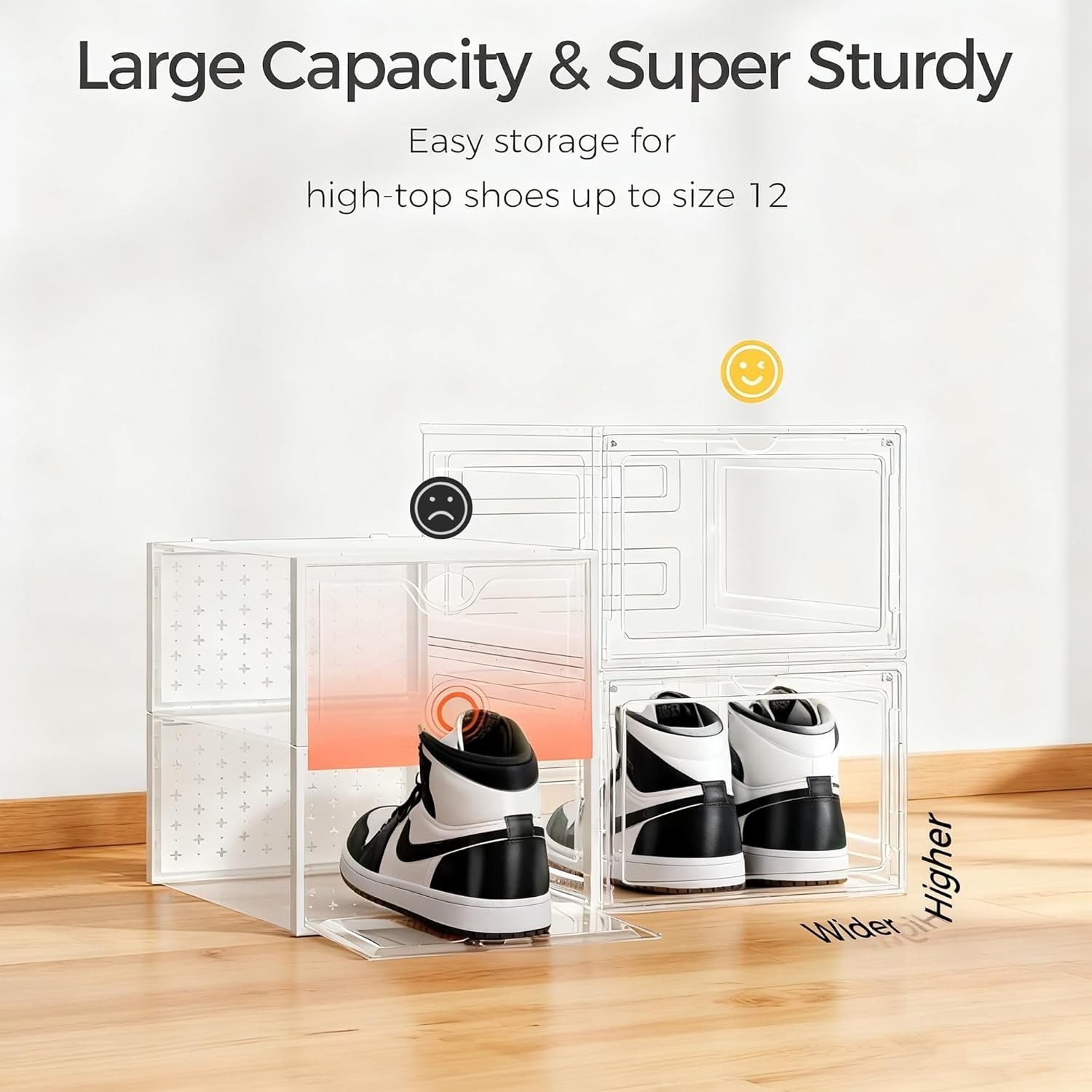 Upgraded Hard Shoe Storage Box 2 Pack X-Large Fit Size 2, Thicken & Sturdy Cl...