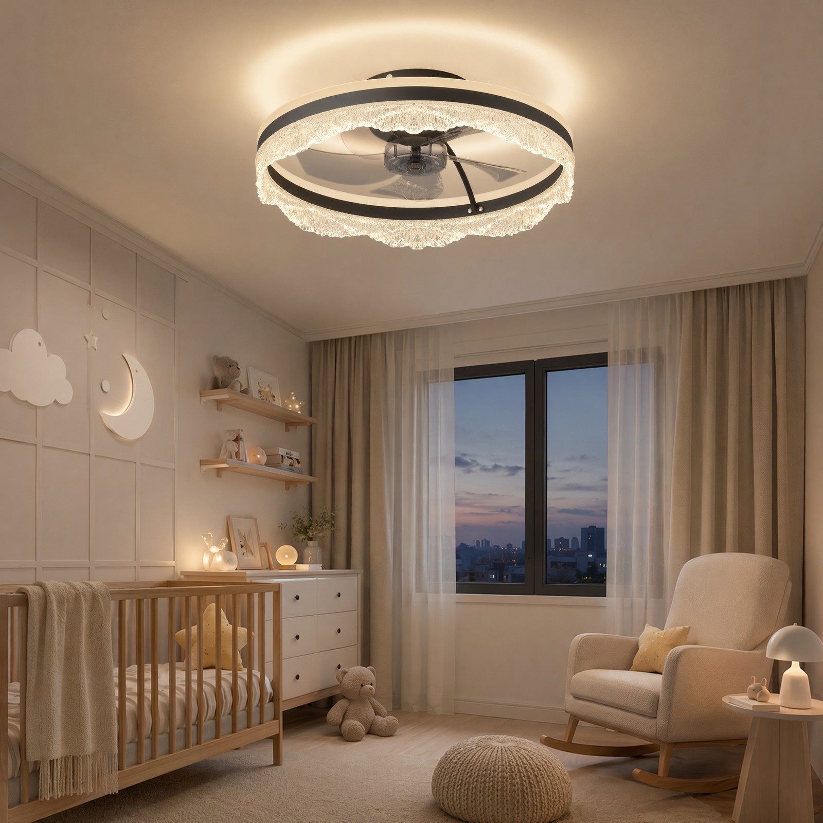 20'' Ceiling Fan LED UP Down Light Wave Design Flush Mount Remote APP Control
