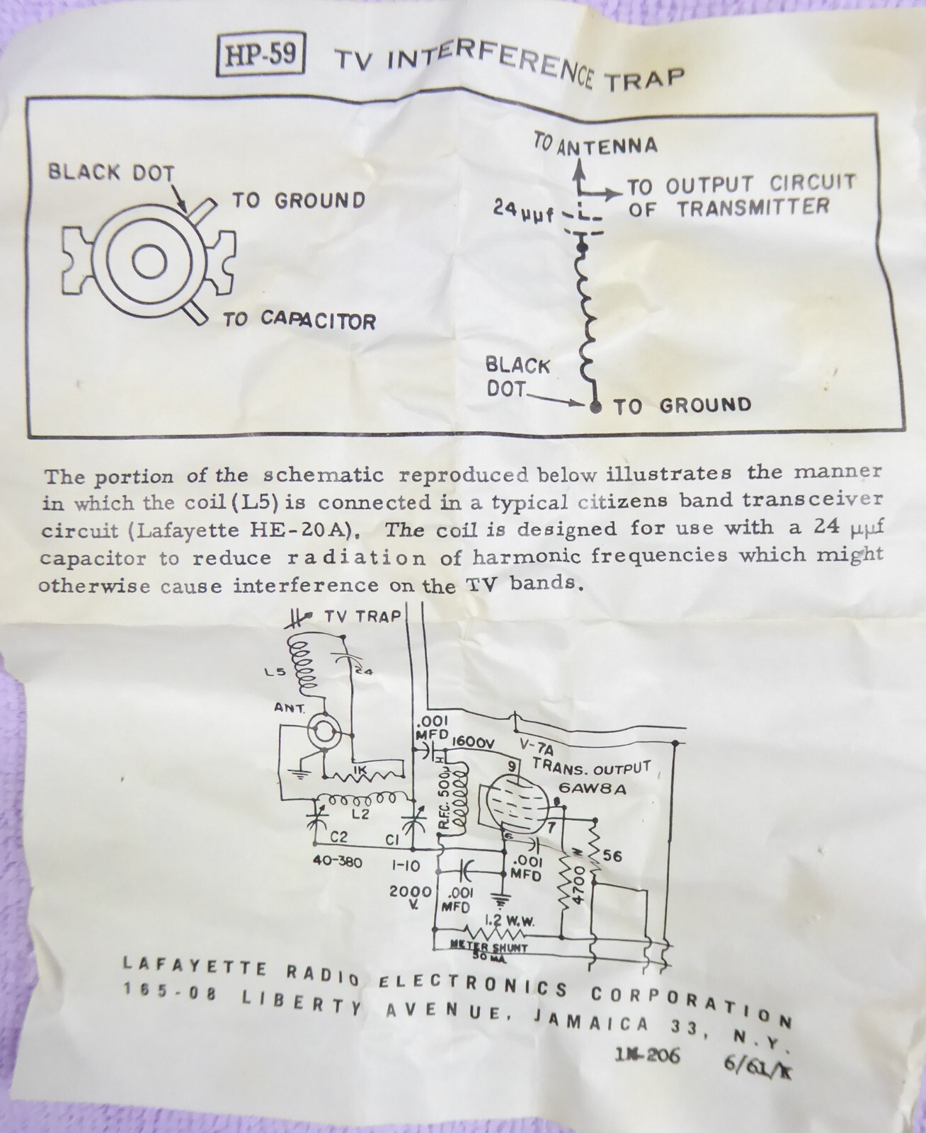 CB Radio TV Interference Trap