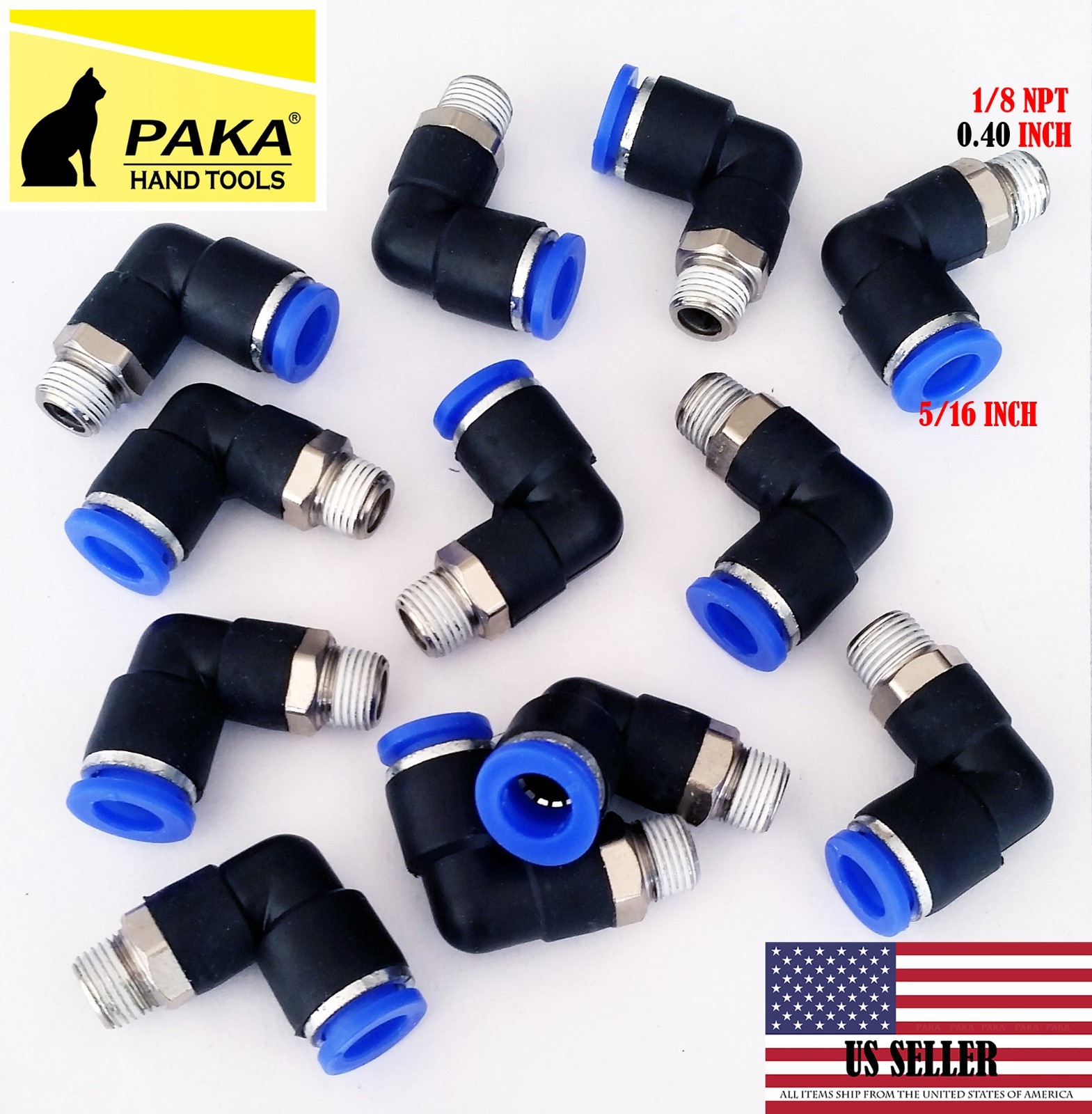 10x Pneumatic Male Elbow Connector Tube OD 5/16"(8mm) X  NPT 1/8 PU Air Push In