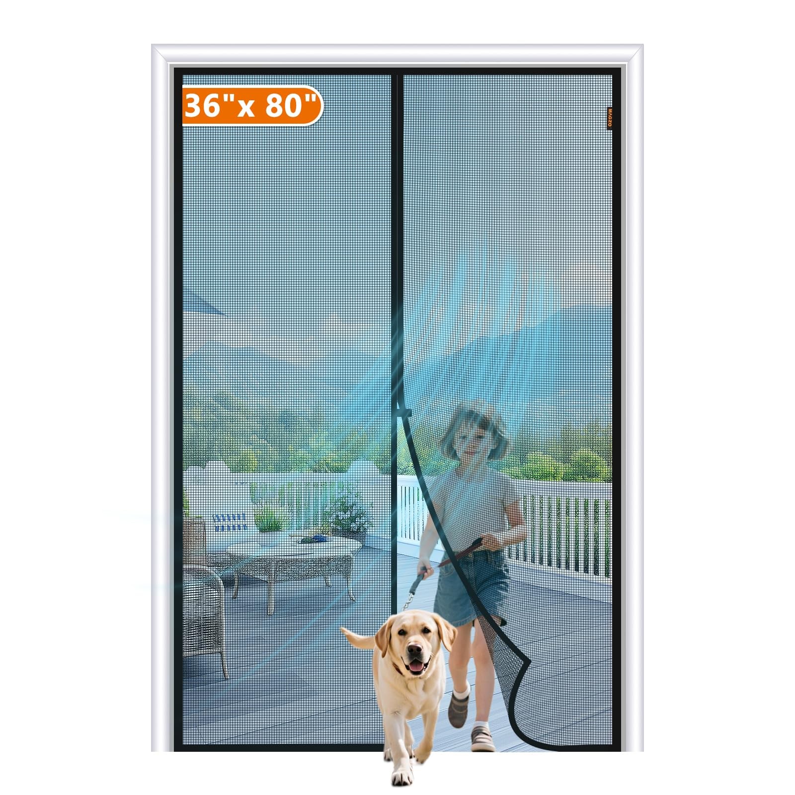 Magnetic Screen Door Fit Door Size 36 x 80 Inch, Screen Size 38" x 81" Strong...