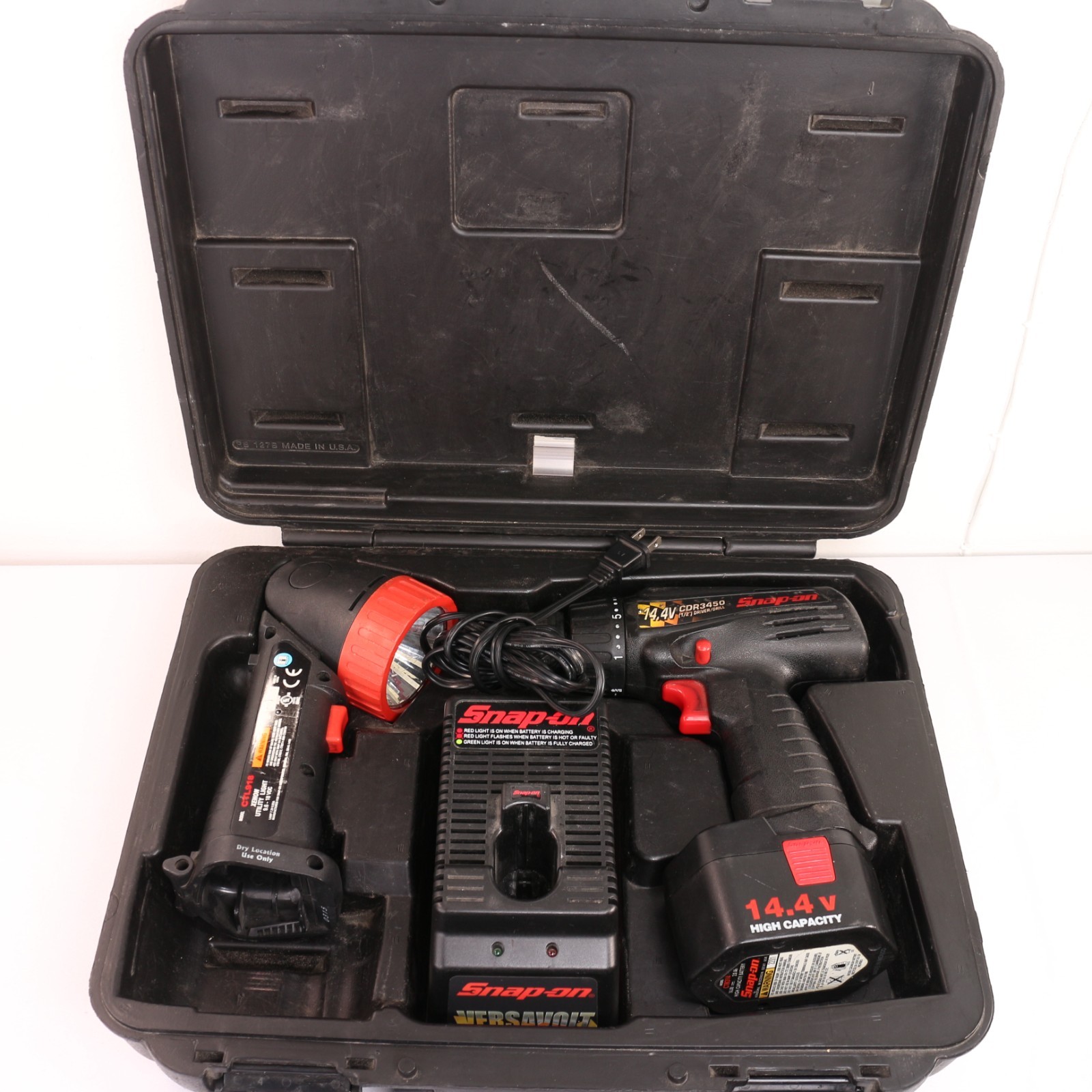 Snap-on CDR3450 Driver Drill Tool Kit TESTED Snap-on CTL918 Flashlight w/ Case