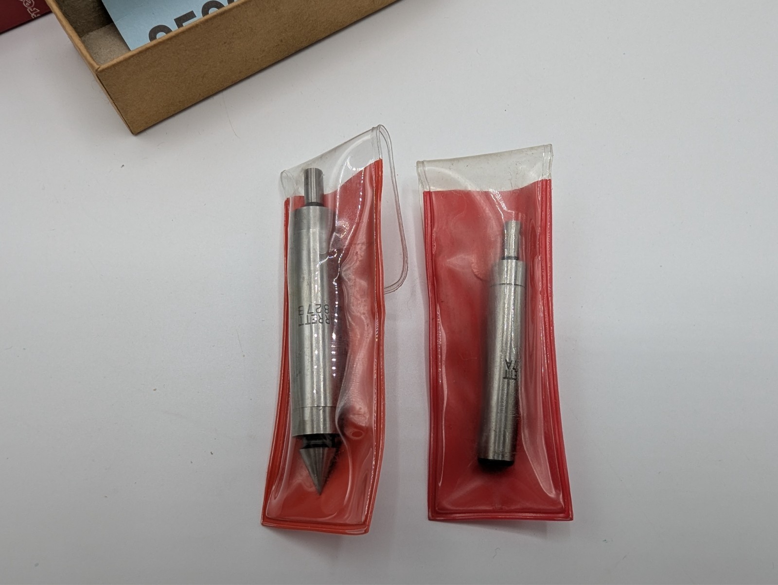 Lot of 2 Starrett 827A and 827B Edge Finders in covers and box
