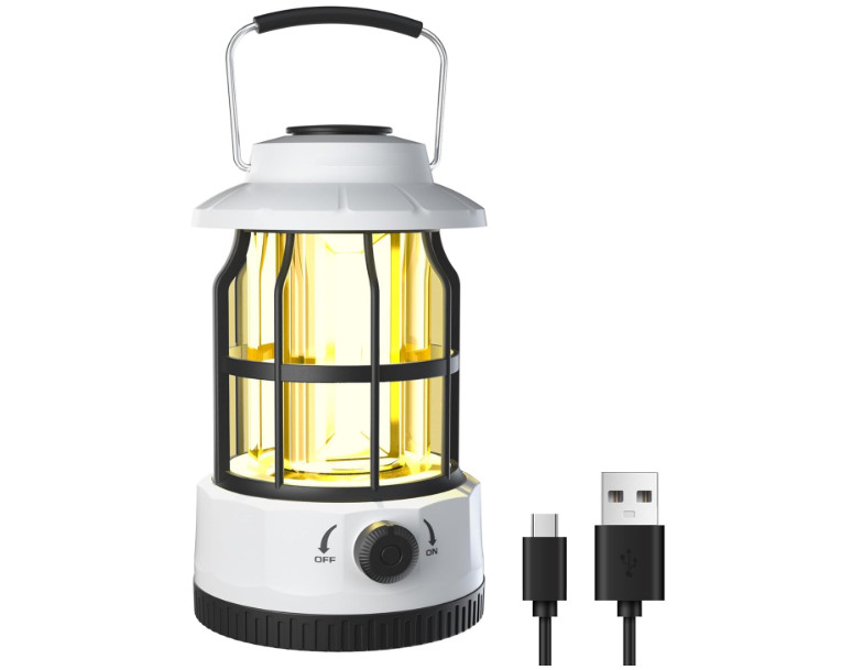 Linterna LED para acampar, recargable por USB-C con atenuación continua, luces y