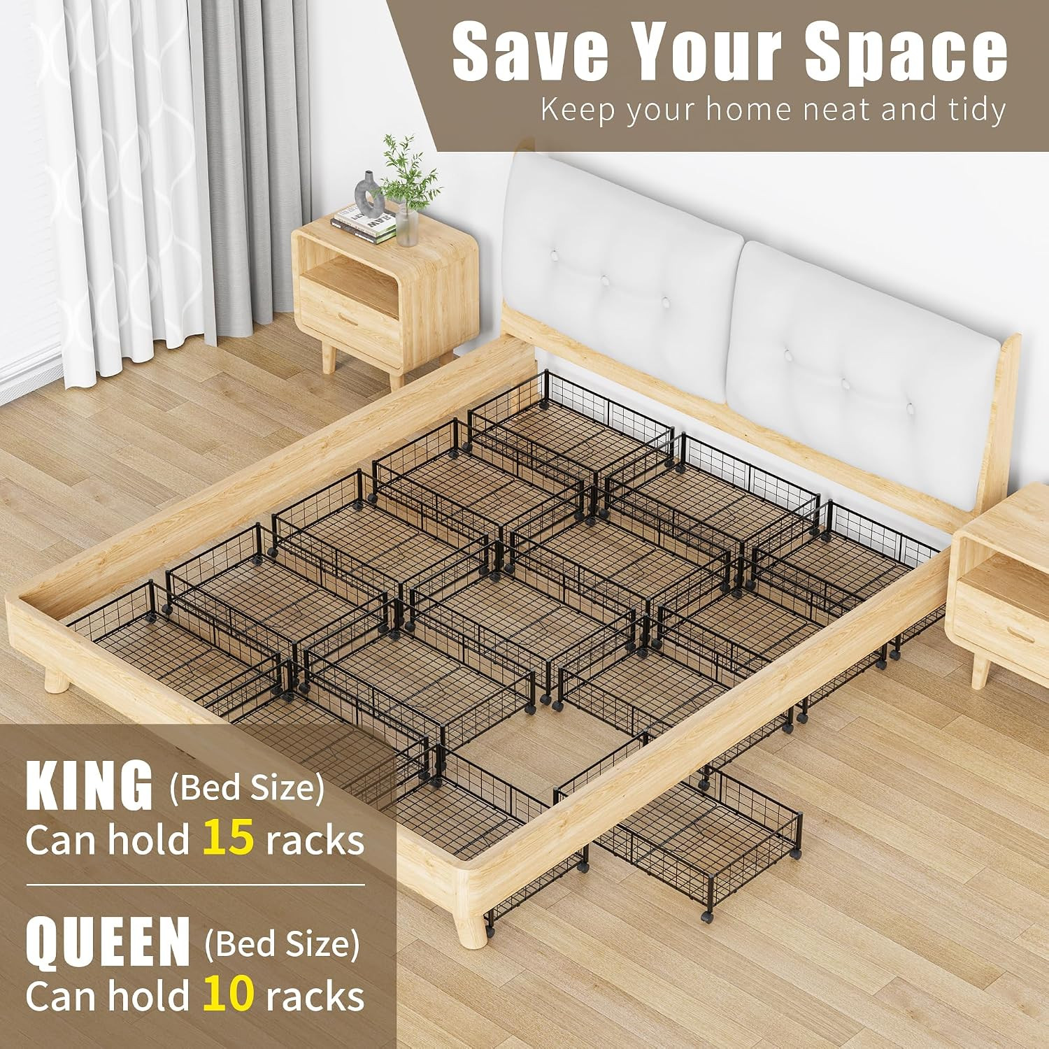 under Bed Storage with Wheels, 360° Rotating, No-Assembly Underbed Storage Conta