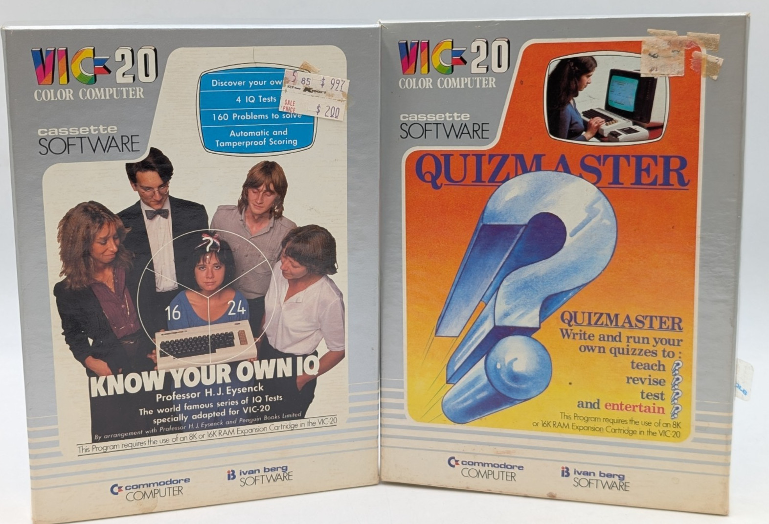 Vtg Commodore Vic 20 Know Your Own IQ & Quizmaster Software Complete UNTESTED