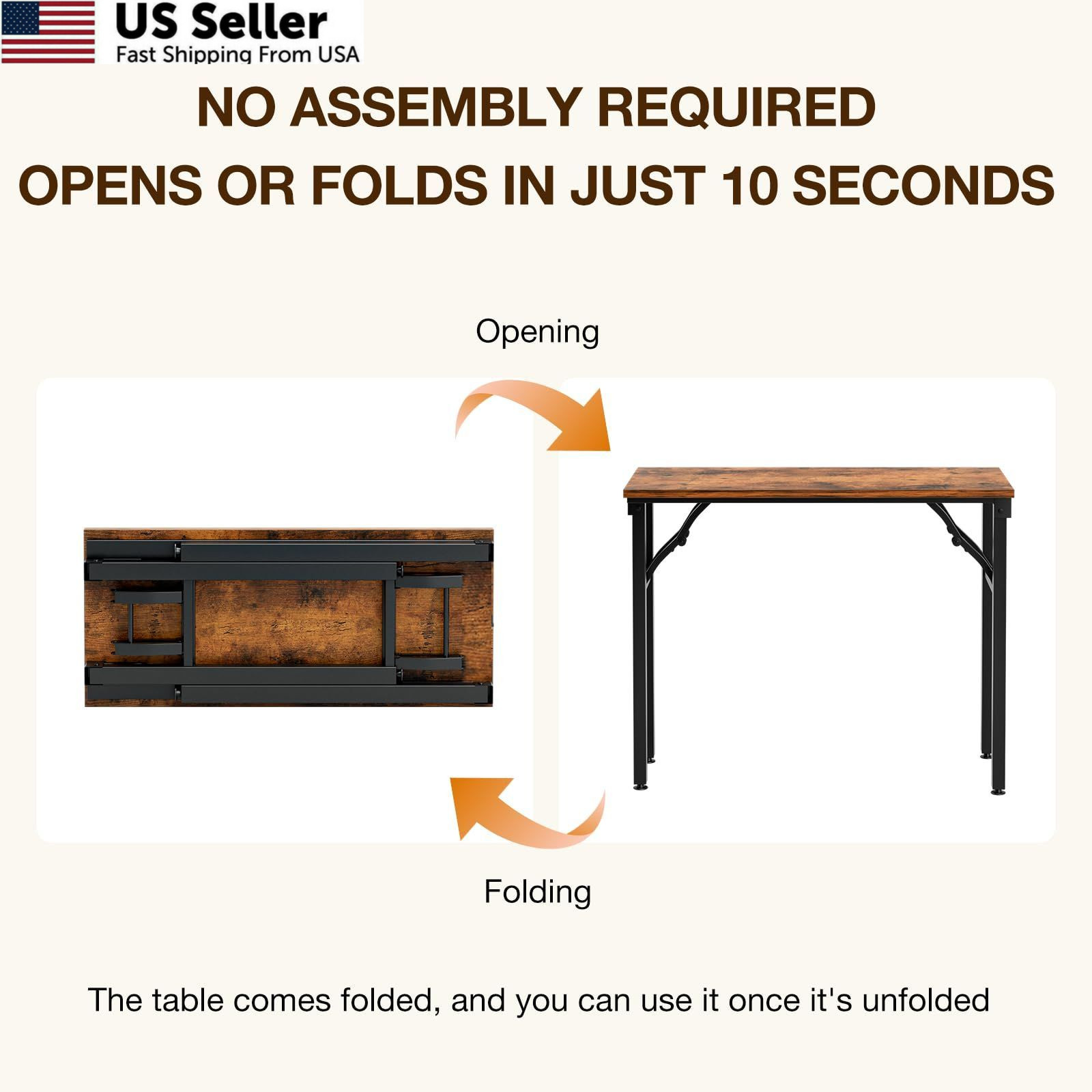 TEMI Small Computer Desk Folding Table - 35.8" 35.8 Inch, Rustic Brown