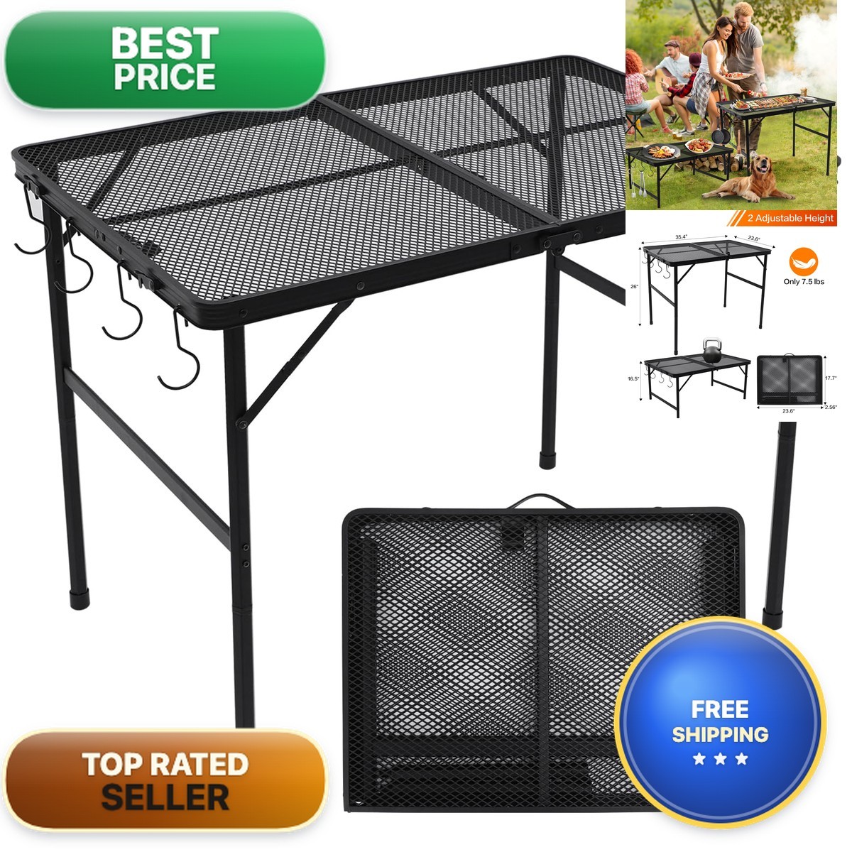 ALZEROOE 3 Ft Aluminium Folding Table - Portable Height Adjustable Garden