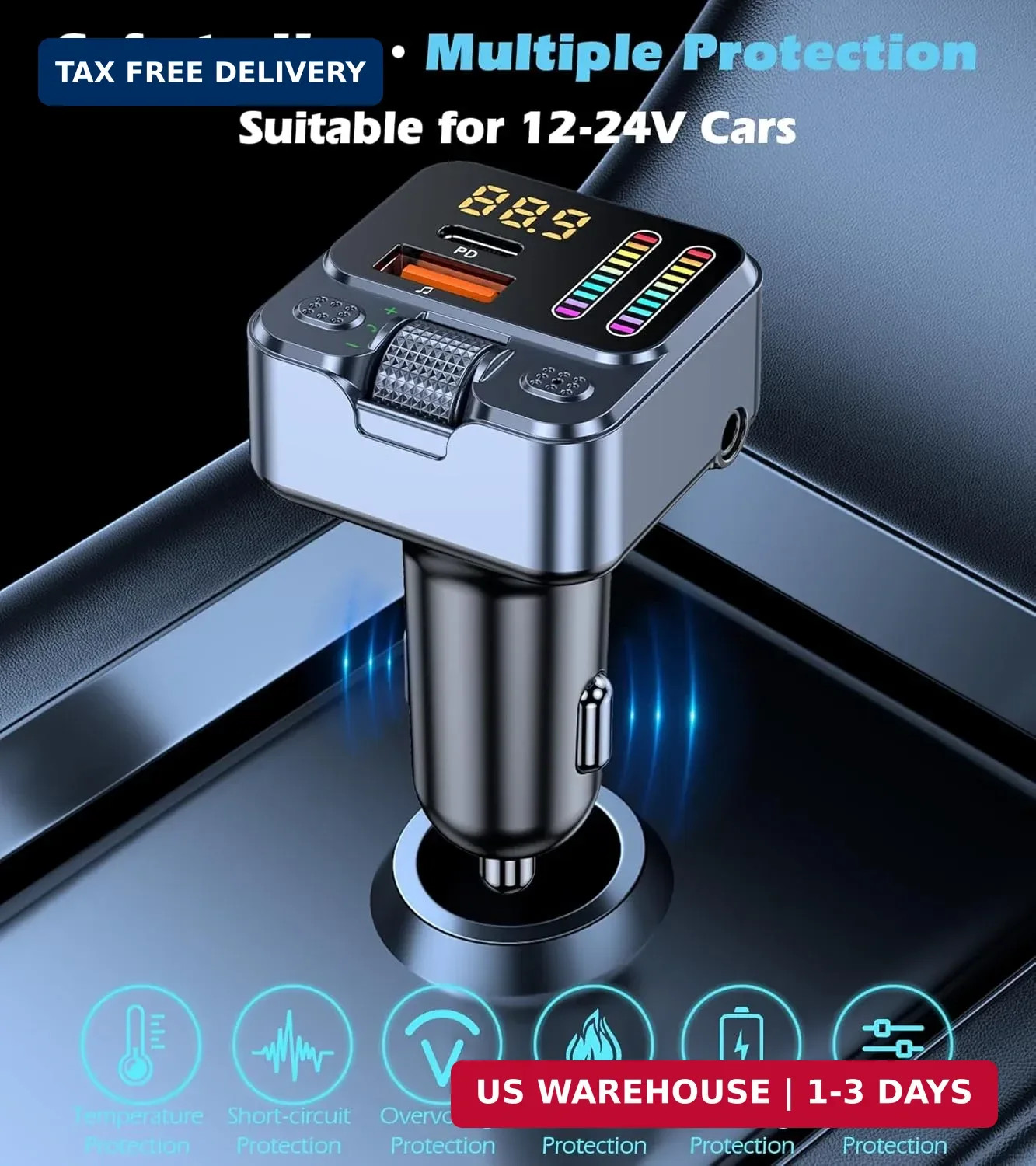 Bluetooth 5.3 Car Adapter with FM Transmitter 42W PD Fast Charging | Bluetooth A