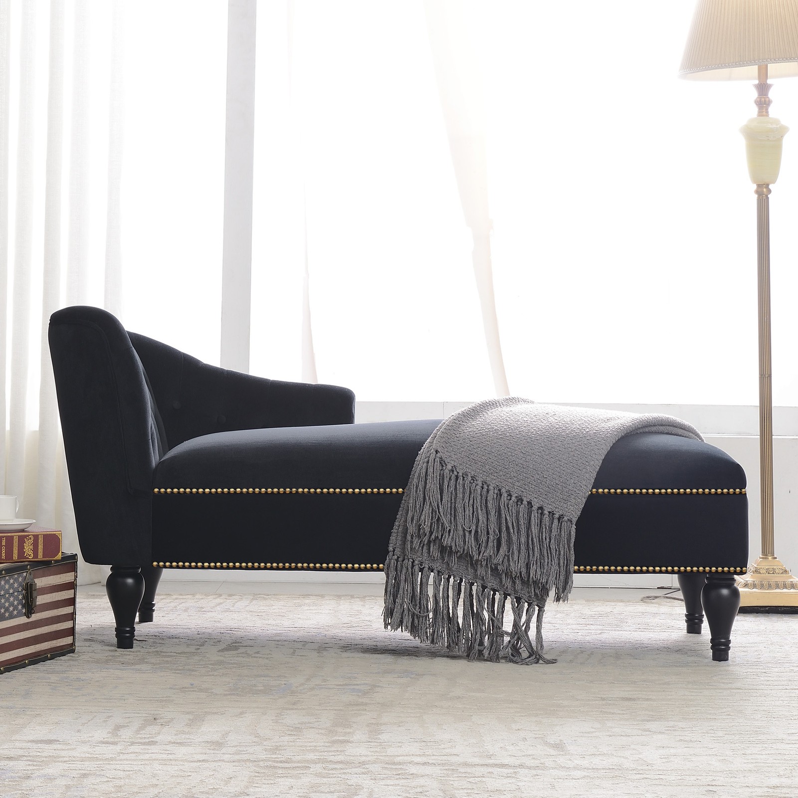 [New+Video] 58''Velvet Chaise Lounge,Button Tufted Right Arm Facing Lounge Cha