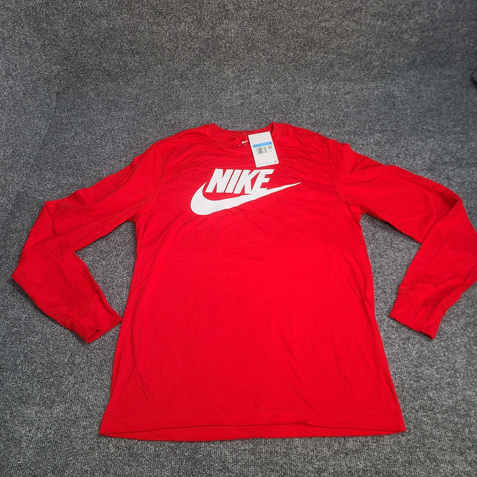 Nike Shirt Mens Medium University Red White Futura Logo Long Sleeve Cotton Tee