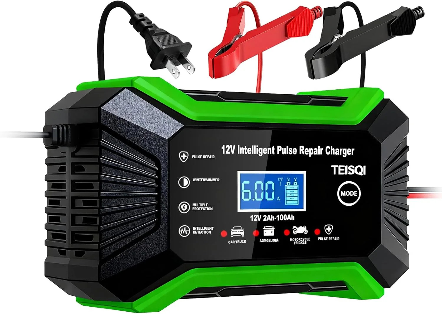 12V 6A Smart Car Battery Charger Trickle Maintainer Desulfator Green