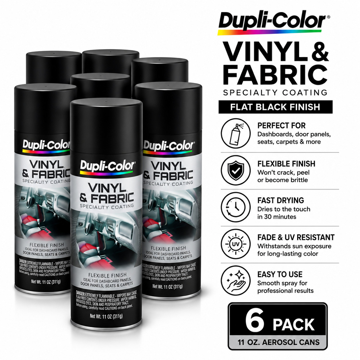 Flat Black Vinyl and Fabric Coating Aerosol Spray Paint 11 oz Case of 6 Pack