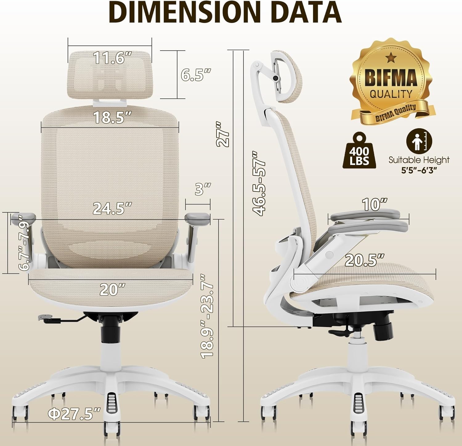 Ergonomic Office Chair, High Back Chair w/ Headrest Flip-Up Arms 90-120° Tilt