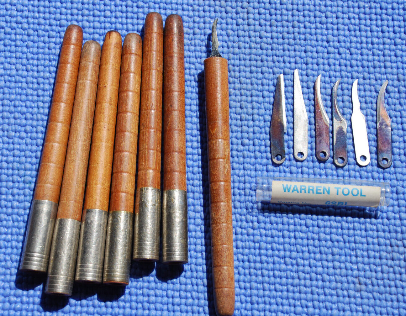 #3 Vintage Warren Tool Whittling Wood Carving New Old Stock 6 Blades + Handles