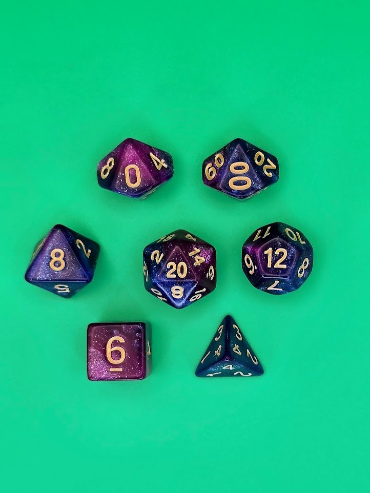 7PCS DND Dice Set "Deep Cosmos" Polyhedral Dice With Drawstring Bag for D&D