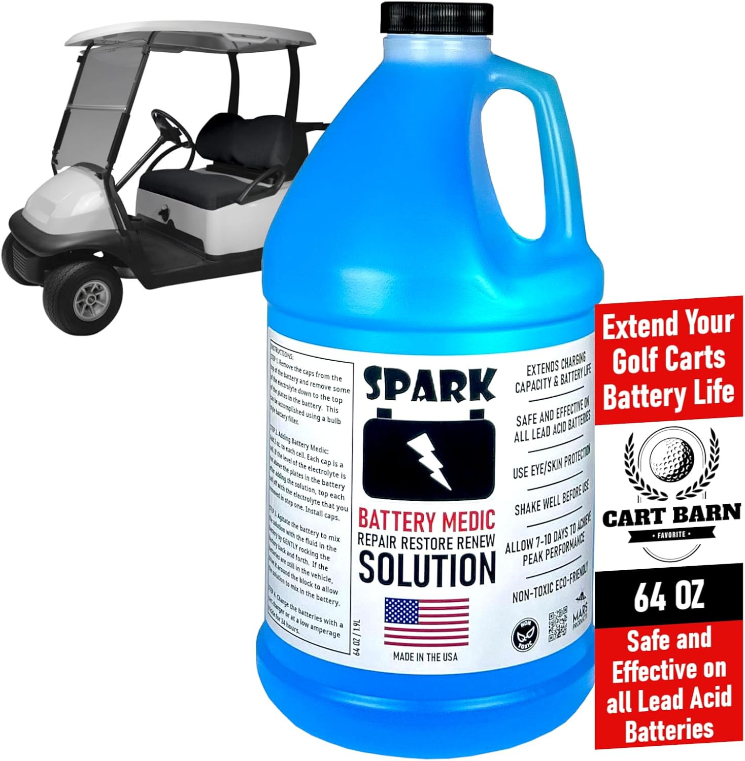 Golf Cart Battery Restore Liquid Solution - Restore - Repair - 6, 8, 12 Volt Lea