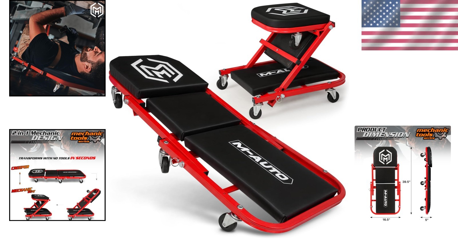 Adjustable Roller Garage Chair, 40-Inch
