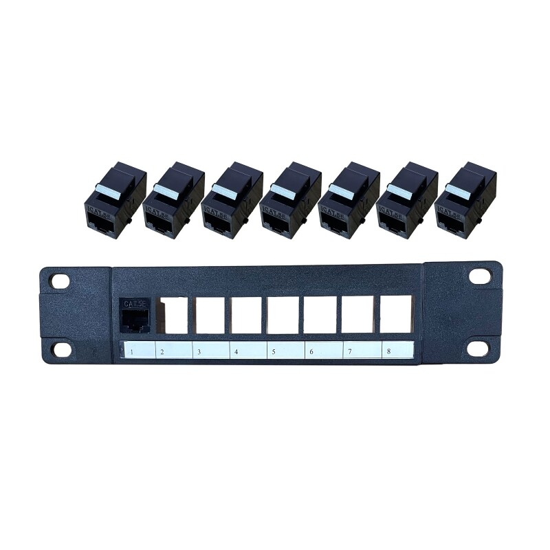 8 Port CAT5e RJ45 Pass-Thru Panel with Mounting Bracket for Keystone