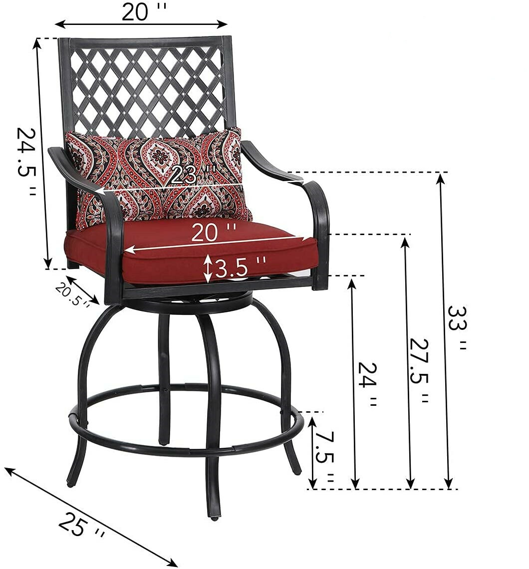 Outdoor Patio Swivel Chairs Set of 2 Bar Height Stools Bistro Set with Cushion