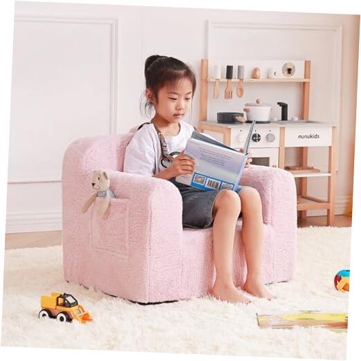 Toddler Chair Couch, Comfy Fold Out Kids Sofa, Lightweight Children Couch Pink