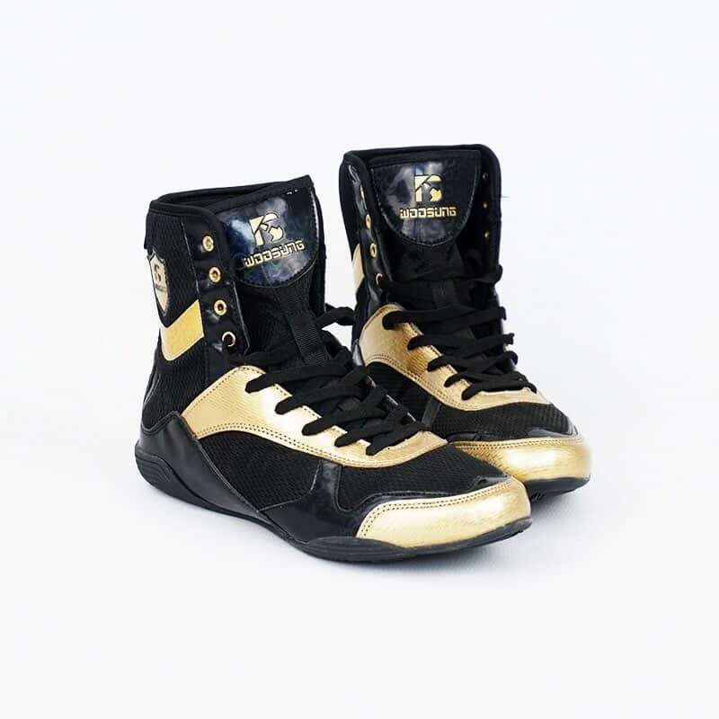 woosung boxing Shoes Men’s Wrestling Boots Black & Gold High Top Combat Gear NEW