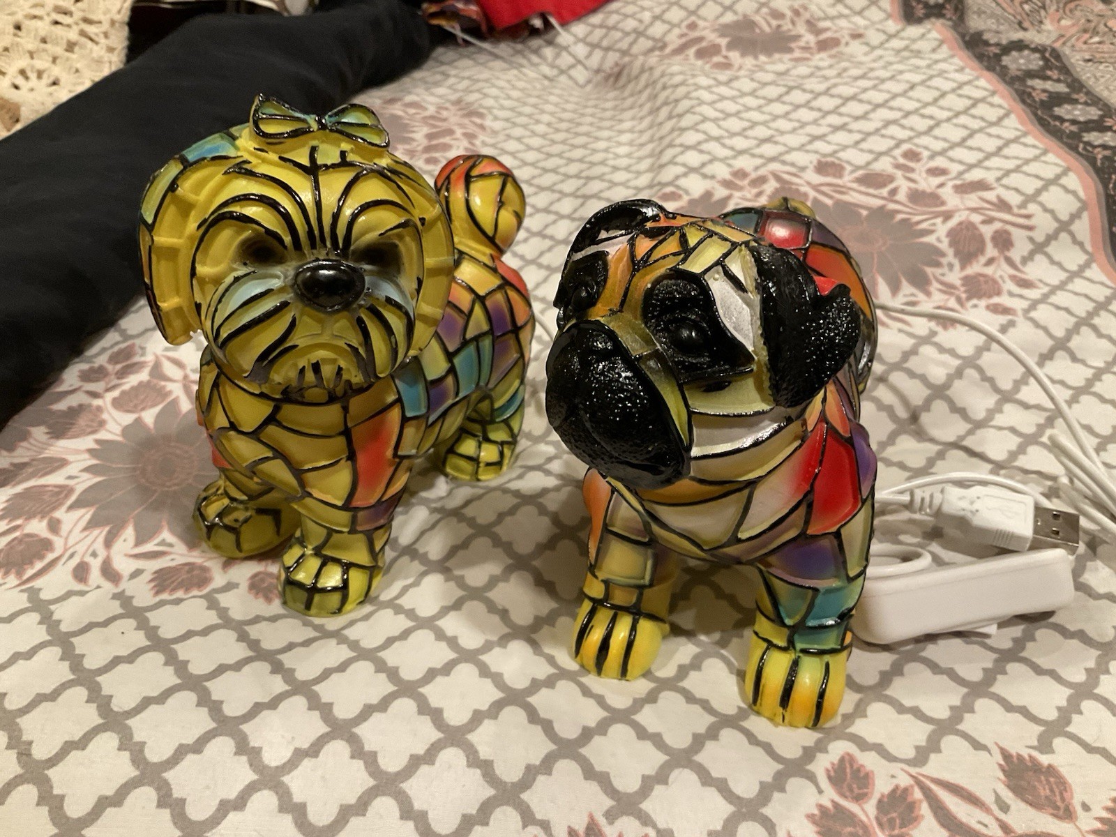 Mosaic Tiffany Style Set Of 2 Dog Night Lights Boxer Shar Pei